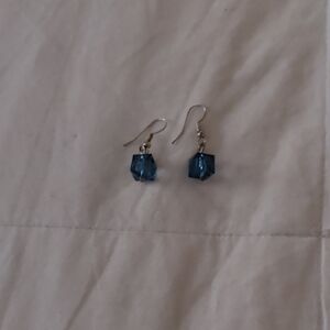 Elegant Silver and Blue Cube Earrings